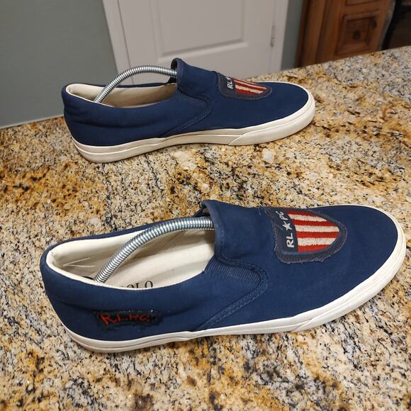 Polo Ralph Lauren Thompson Low Top Sneakers USA RL PC Flag Blue Mens Size 12D - Picture 5 of 12